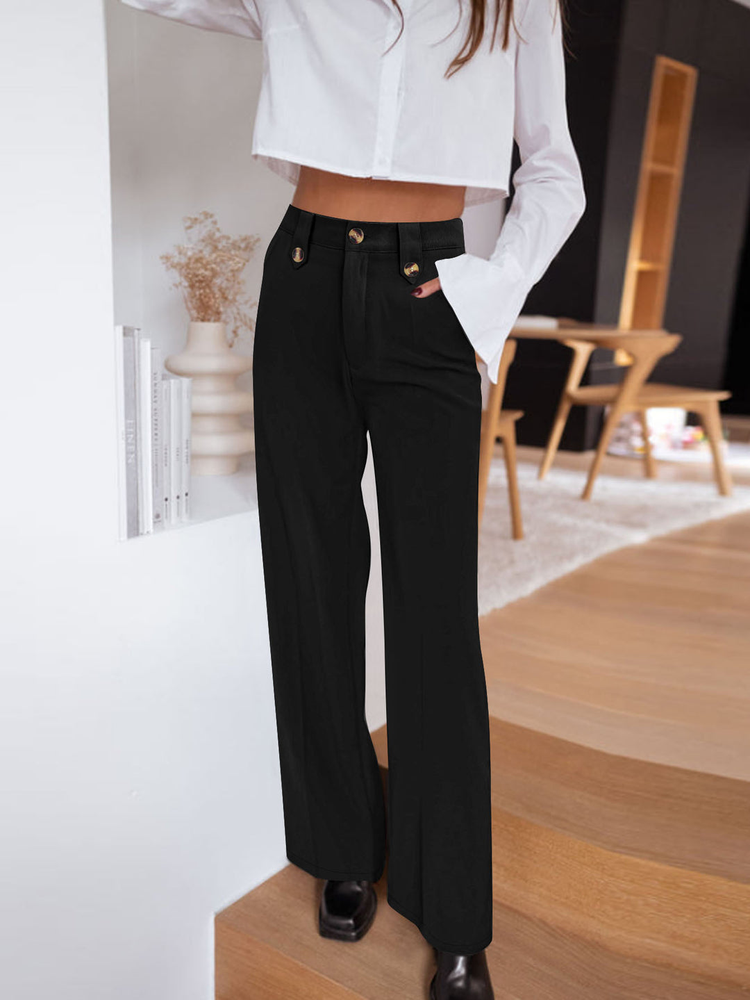 Damen Hochtaillierte Palazzo‑Hose mit Bundriegel, Bügelfalte und weitem Bein – Avélisse