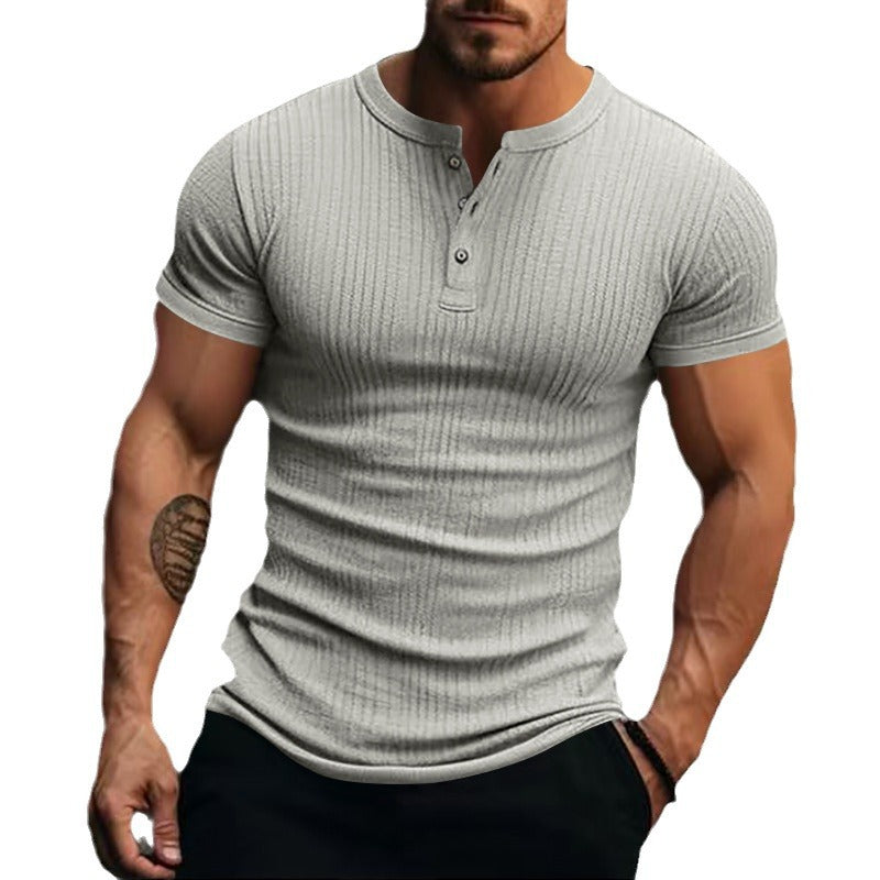 Herren Kurzarm Henley-T-Shirt mit strukturierter Oberfläche Echoarchiv