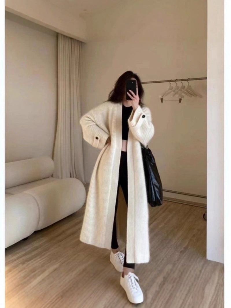 Damen Maxi-Longcardigan aus weichem Rippenstrick mit breiten Manschetten Echoarchiv