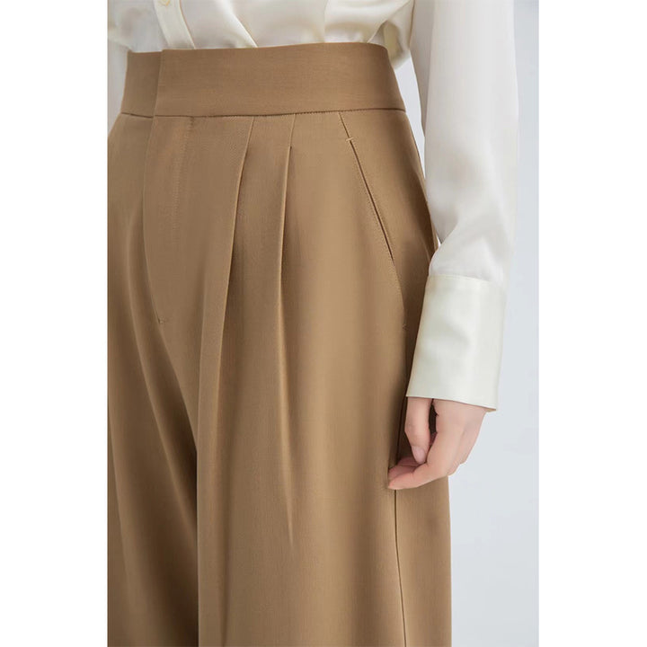 Damen Hochtaillierte Plissee-Bundhose mit weitem Bein Echoarchiv