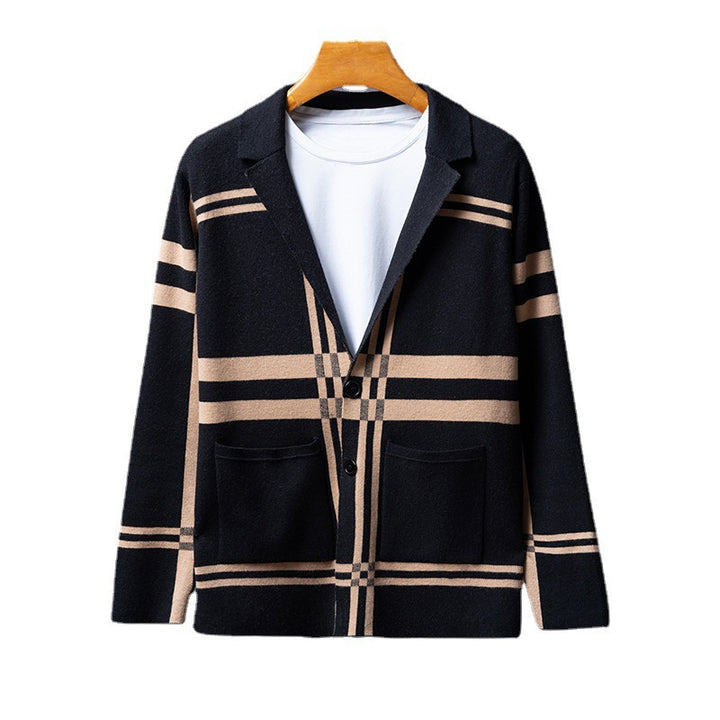 Herren eleganter Strickblazer mit modernem Karomuster Echoarchiv