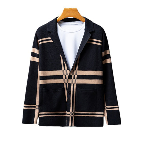 Herren eleganter Strickblazer mit modernem Karomuster Echoarchiv