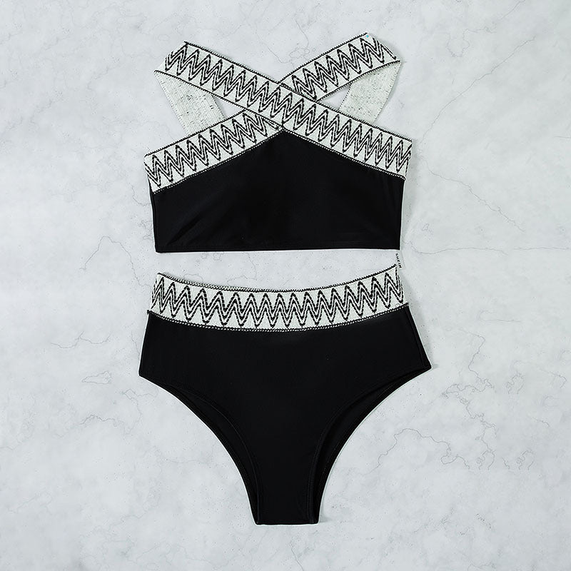 Damen Hoch tailliertes Bikini-Set mit elegantem Kreuzträger-Design Echo Archiv
