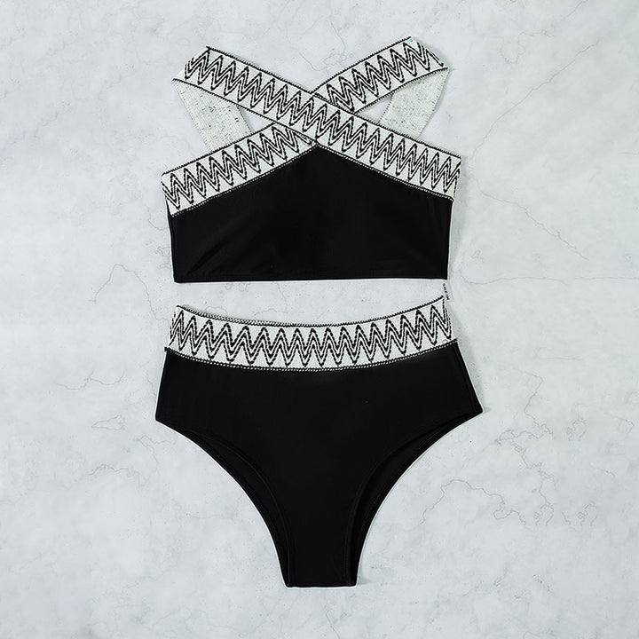 Damen Hoch tailliertes Bikini-Set mit elegantem Kreuzträger-Design Echo Archiv