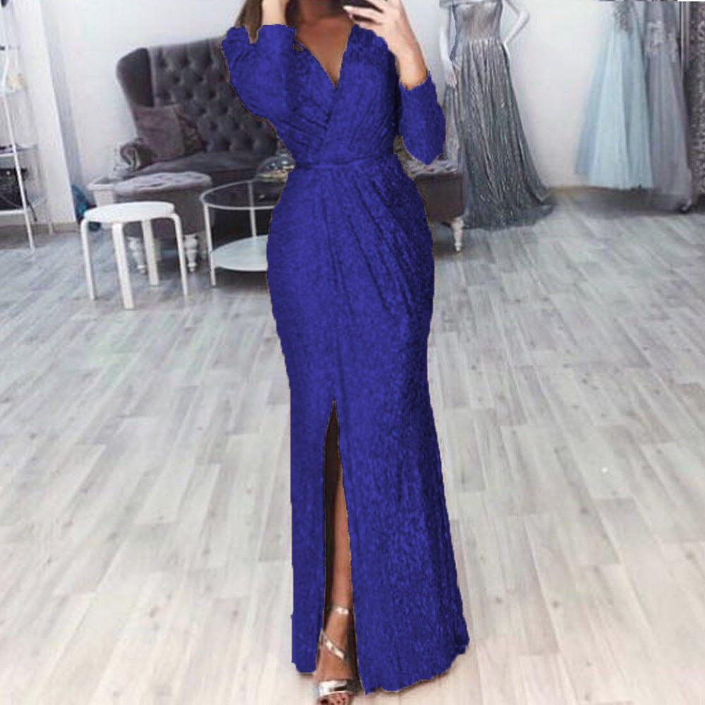 Damen Abendkleid mit Wickelfront, langem Beinschlitz und taillierter Meerjungfrauen‑Silhouette – Élara