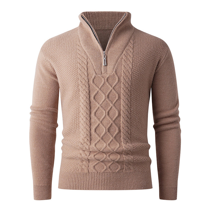 Herren Grobstrickpullover mit modernem Stehkragen und funktionalem Reißverschluss Echoarchiv