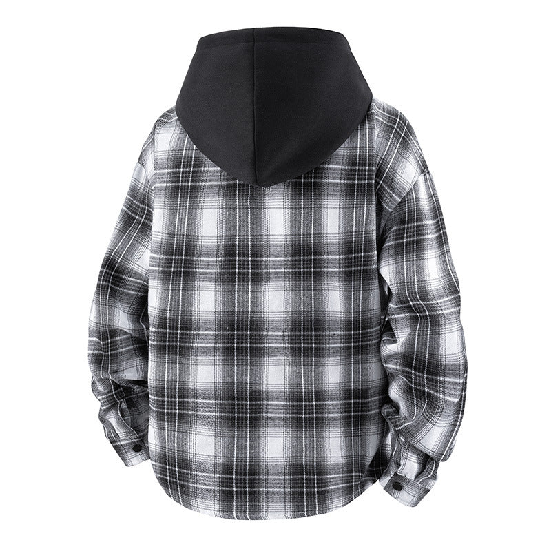 Herren lässige Hemdjacke mit gefütterter Kapuze und Karomuster Echoarchiv