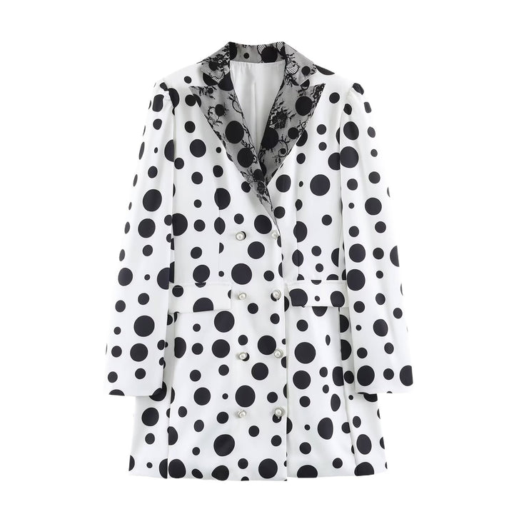 Damen Doppelreihiger Blazer im Polka‑Dot‑Design mit Spitzenbesetztem Revers Echoarchiv