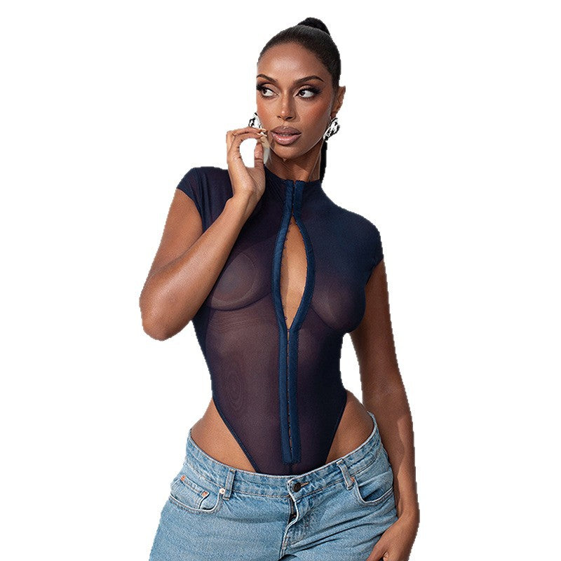 Damen Translucenter Body mit Reißverschluss und figurbetonendem Design Echo Archiv