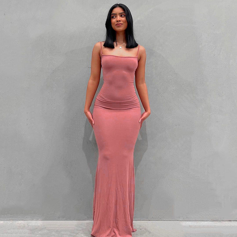 Damen Körperbetontes Maxi‑Jerseykleid mit taillierter Drapierung, langen Ärmeln und ausgestelltem Saum – Valéora