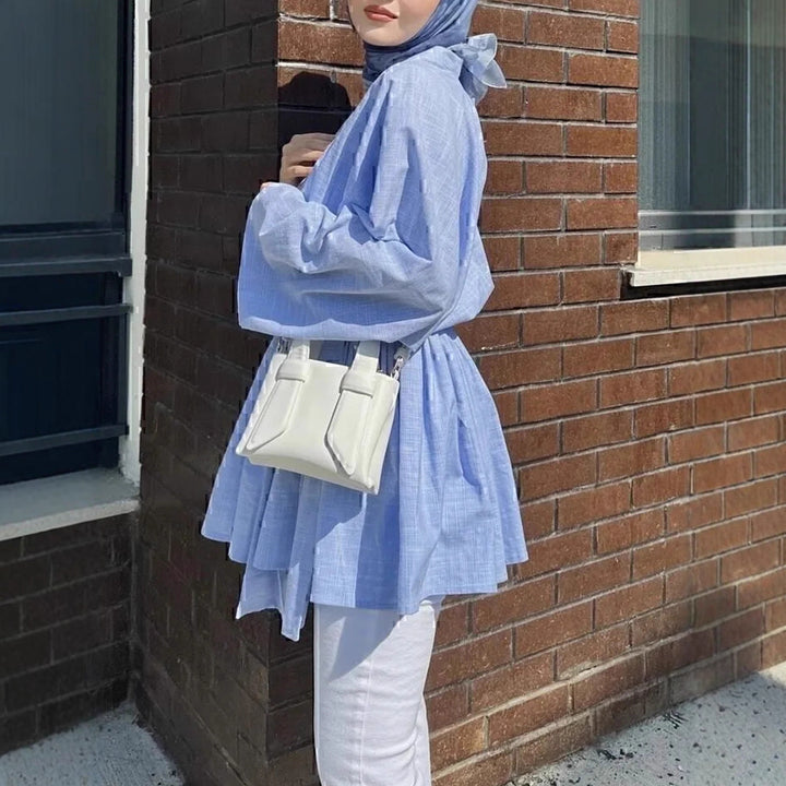 Damen Kimono-Wickelkleid in Leinenoptik mit weitem Rock und Bindegürtel Echoarchiv