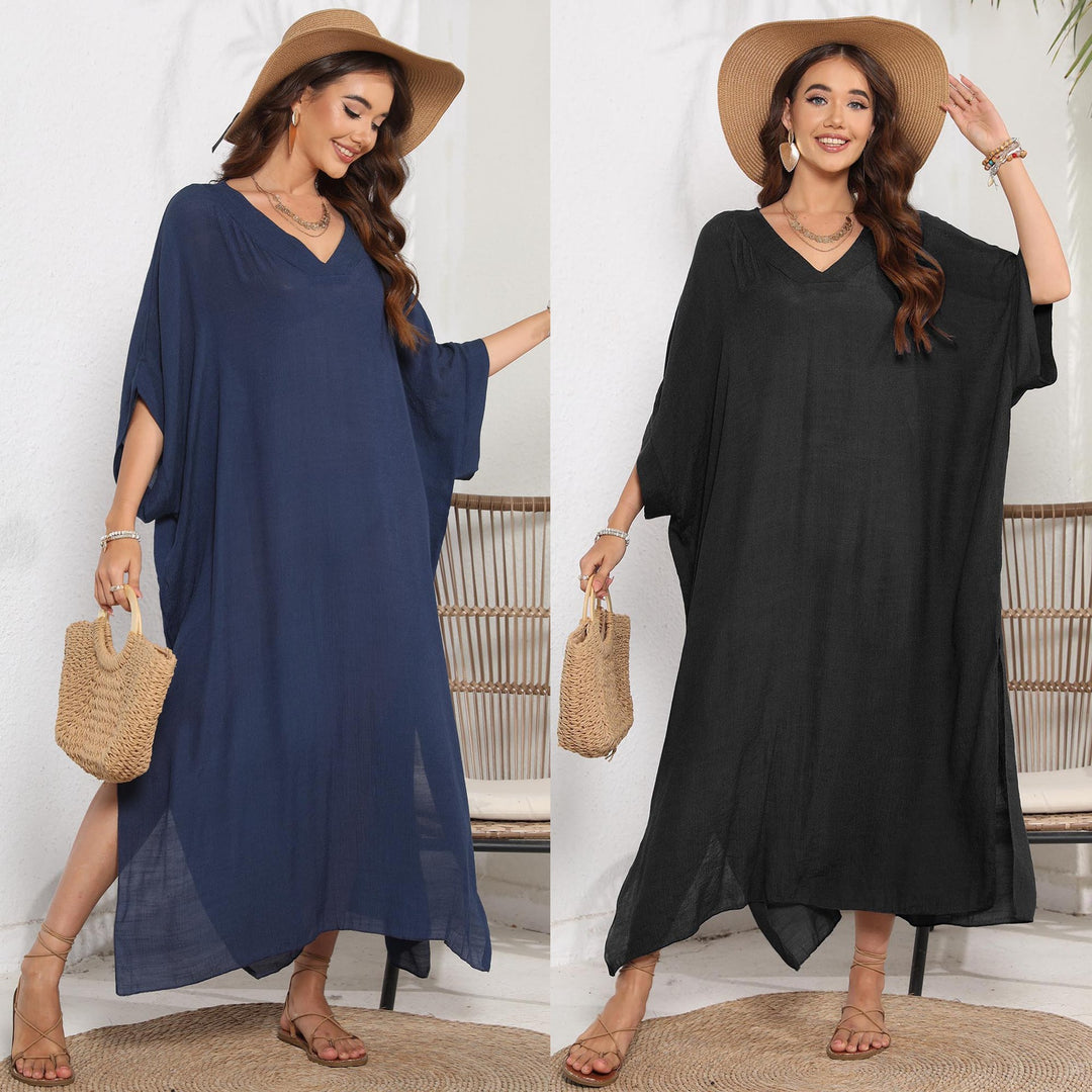 Damen luftiges Sommer-Kleid mit V-Ausschnitt und asymmetrischem Saum Echo Archiv