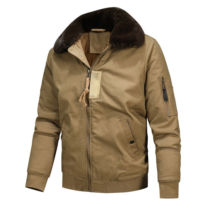 Herren Canvas-Blouson mit Kontrast-Sherpa-Kragen und verdeckten Utility-Taschen Echoarchiv