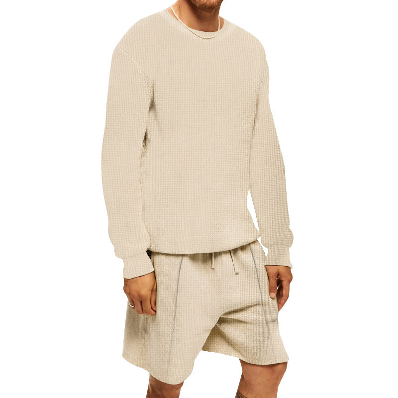 Herren lässiges Sweatshirt und Shorts-Set aus atmungsaktivem Waffelstrick Echoarchiv