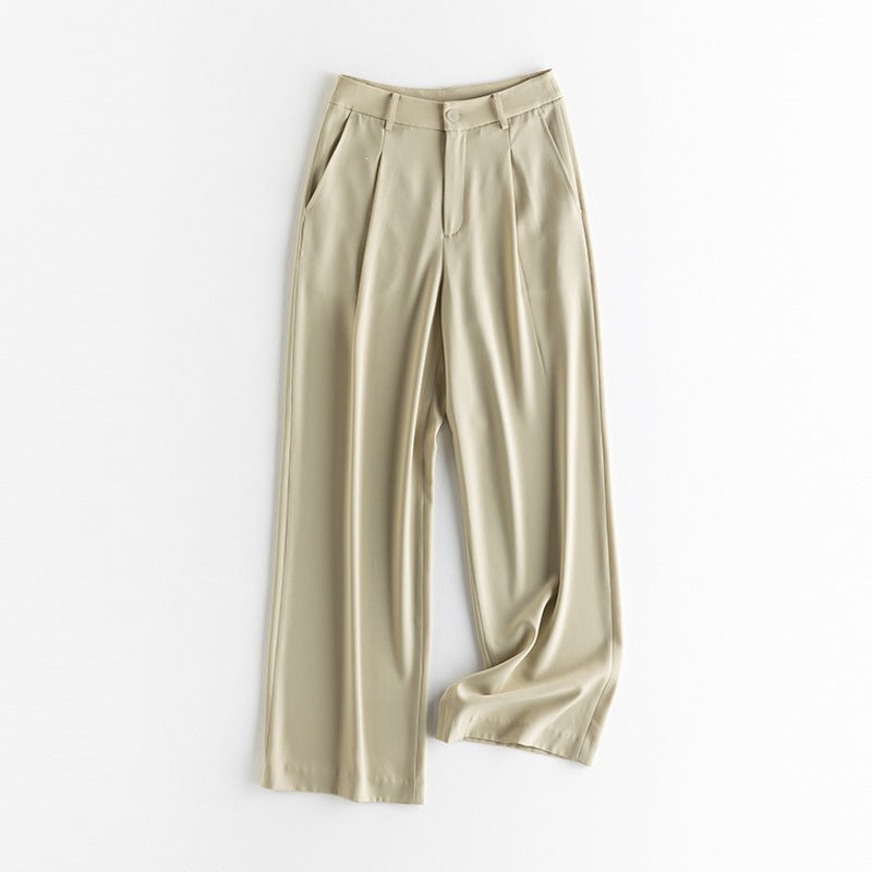 Damen Weite Hochtaillierte Satinhose mit Bundfalten und Eingrifftaschen Echo Archiv