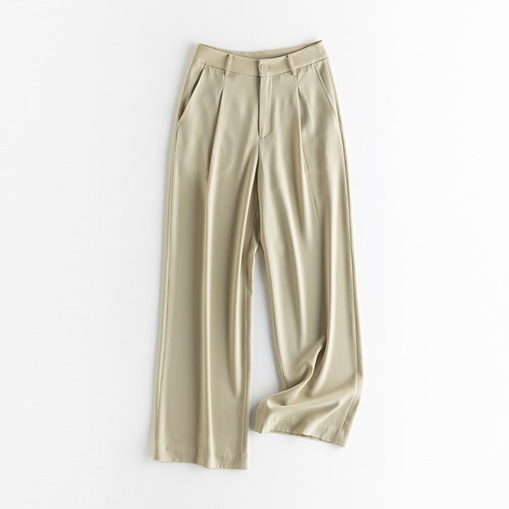Damen Weite Hochtaillierte Satinhose mit Bundfalten und Eingrifftaschen Echo Archiv