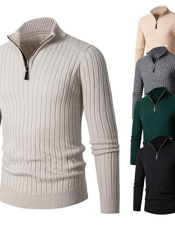 Herren Pullover mit Stehkragen und strukturiertem Rippdesign Echoarchiv
