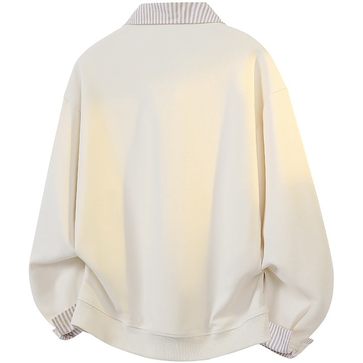 Damen Oversize-Polo-Sweatshirt mit Kontrastkragen & gestreiften Manschetten Echoarchiv