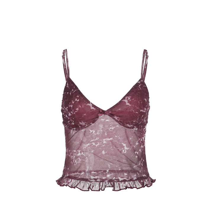 Damen Spaghetti-Träger-Top mit transparentem Obermaterial und Rüschendetail Echo Archiv