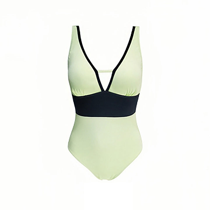 Damen Einteiler Badeanzug mit tiefem V-Ausschnitt und kontrastierenden Details Echo Archiv