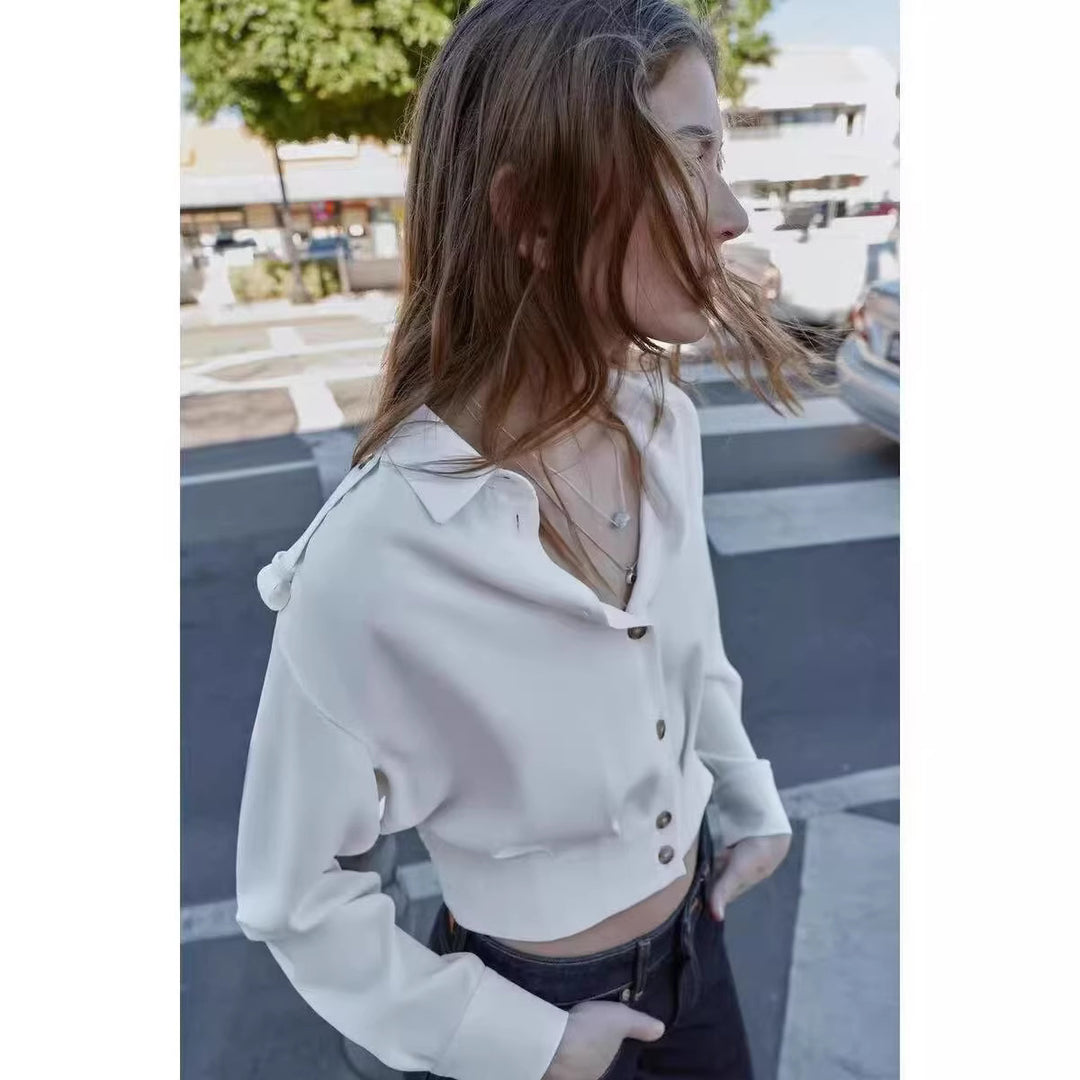 Damen Cropped-Hemdjacke mit Epauletten und taillierenden Abnähern Echoarchiv