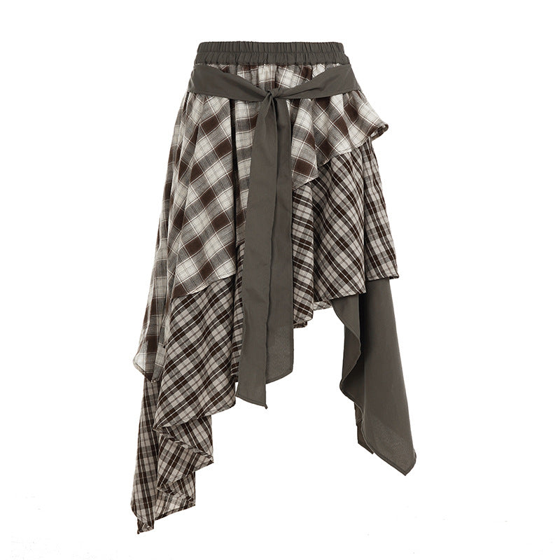 Damen asymmetrischer Wickelrock mit Karomuster und breitem Bindegürtel Echo Archiv