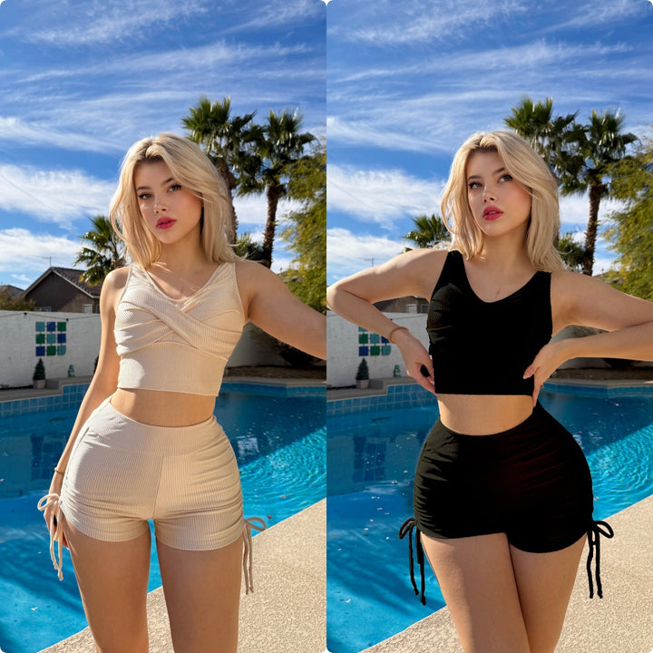 Damen Sportliches Crop-Top und Shorts Set Echo Archiv