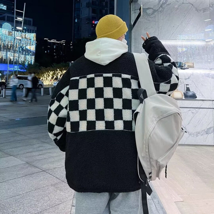 Unisex Karierte Fleecejacke mit Reißverschluss und praktischen Taschen Echoarchiv
