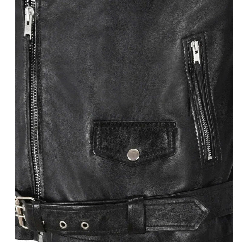 Herren Biker-Lederweste mit asymmetrischem Reißverschluss und praktischen Taschen Echoarchiv