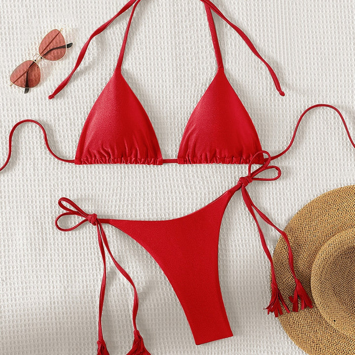 Damen Triangel-Bikini mit seitlichem Bindeband und glänzender Oberfläche Echo Archiv