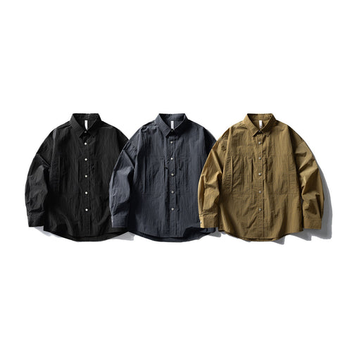 Herren Oversize Utility-Hemdjacke aus Ripstop mit Druckknopfblende und aufgesetzten Taschen Echoarchiv