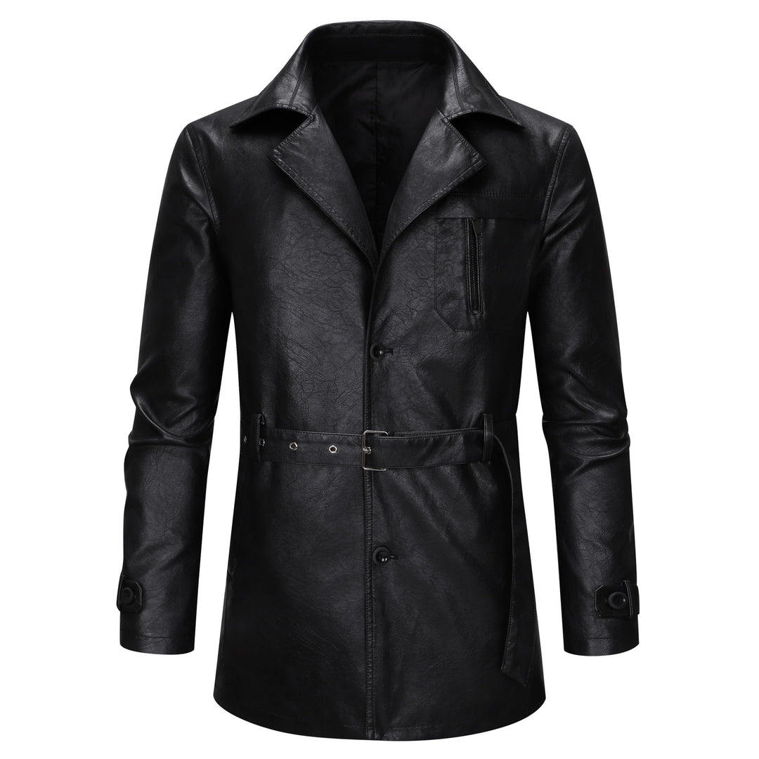 Herren modische Kunstlederjacke mit verstellbarem Gürtel und praktischen Taschen Echoarchiv