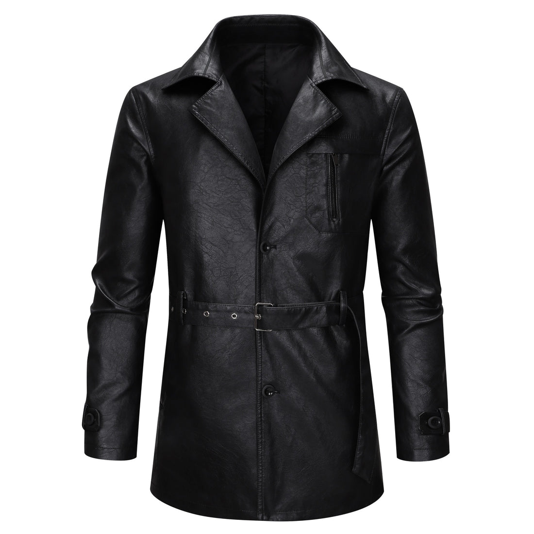 Herren modische Kunstlederjacke mit verstellbarem Gürtel und praktischen Taschen – Valtoré