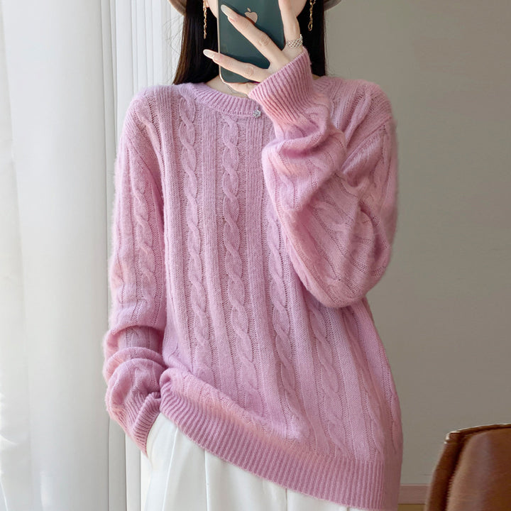 Damen Übergrößen Zopfmuster-Pullover im Mohair-Look mit geripptem Saum Echoarchiv