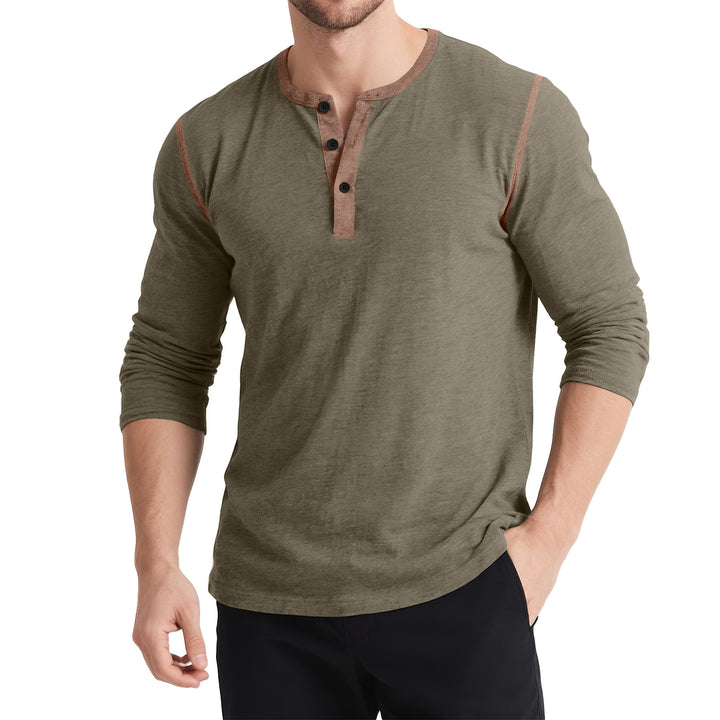 Herren Langarm Henley-Shirt mit kontrastierenden Knöpfen Echoarchiv