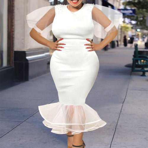 Damen Elegantes Maxikleid mit voluminösen Tüllärmeln und Rüschensaum Echo Archiv