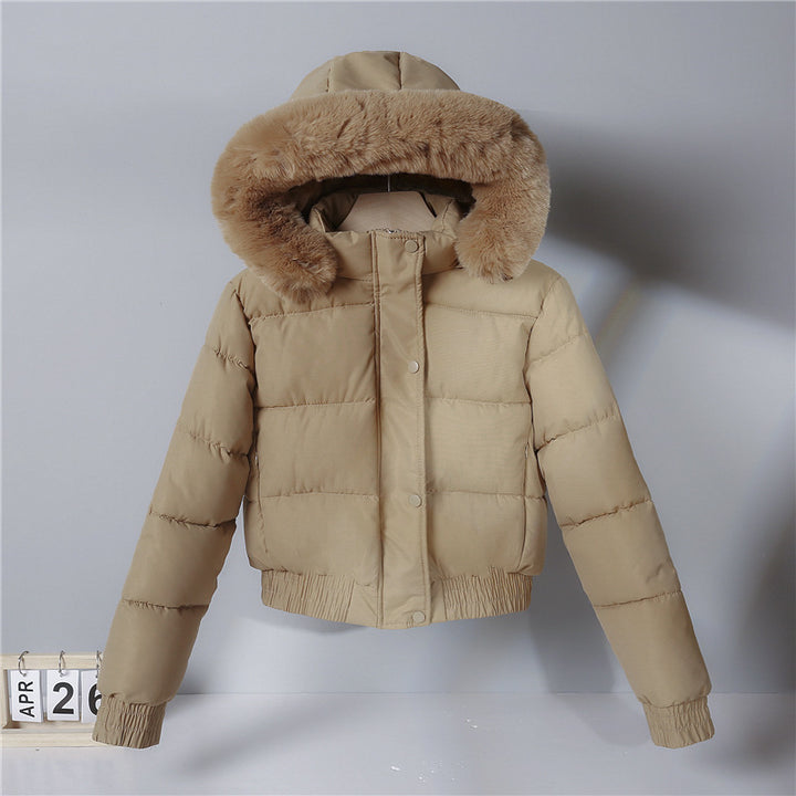 Damen nan kurz geschnittene Thermosteppjacke mit abnehmbarer Kunstfellkapuze und Rippbündchen Echo Archiv