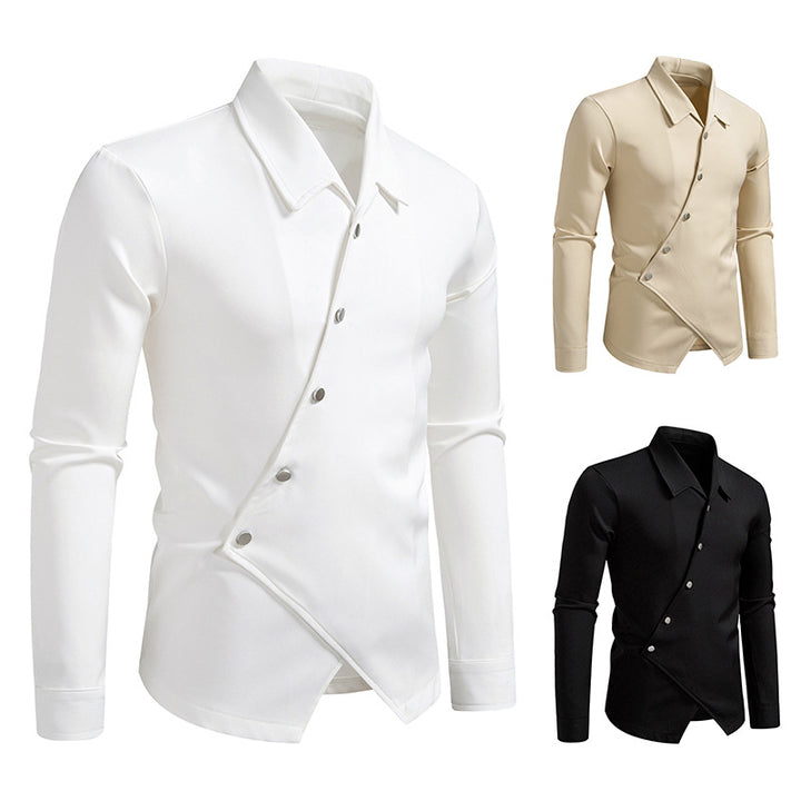 Herren Exklusive Hemdbluse mit asymmetrischem Schnitt und eleganten Knopfdetails Echoarchiv