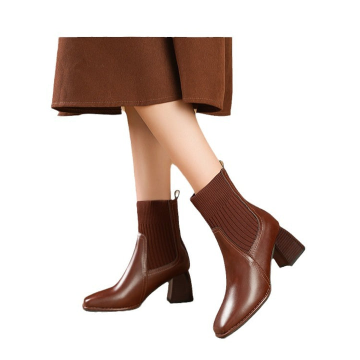 Damen Elegante Chunky Stiefeletten mit Strick-Einsatz Echo Archiv