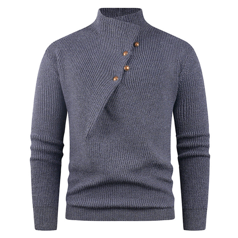 Herren Strickpullover mit modernem Stehkragen und dekorativen Knöpfen Echoarchiv