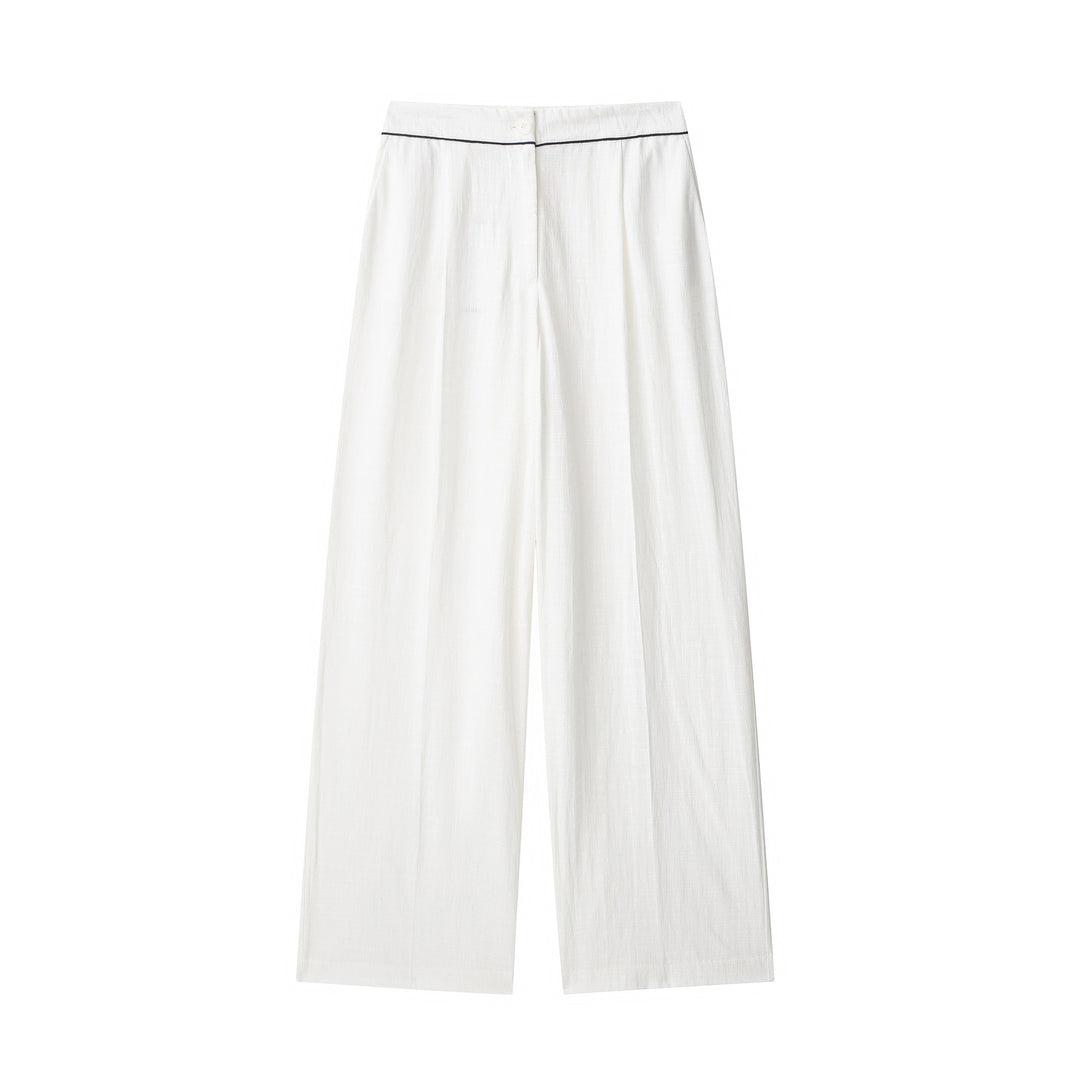 Damen Weite hochtaillierte Leinenmix‑Hose mit Cropped‑Bein und kontrastierender Bundpaspel Echo Archiv