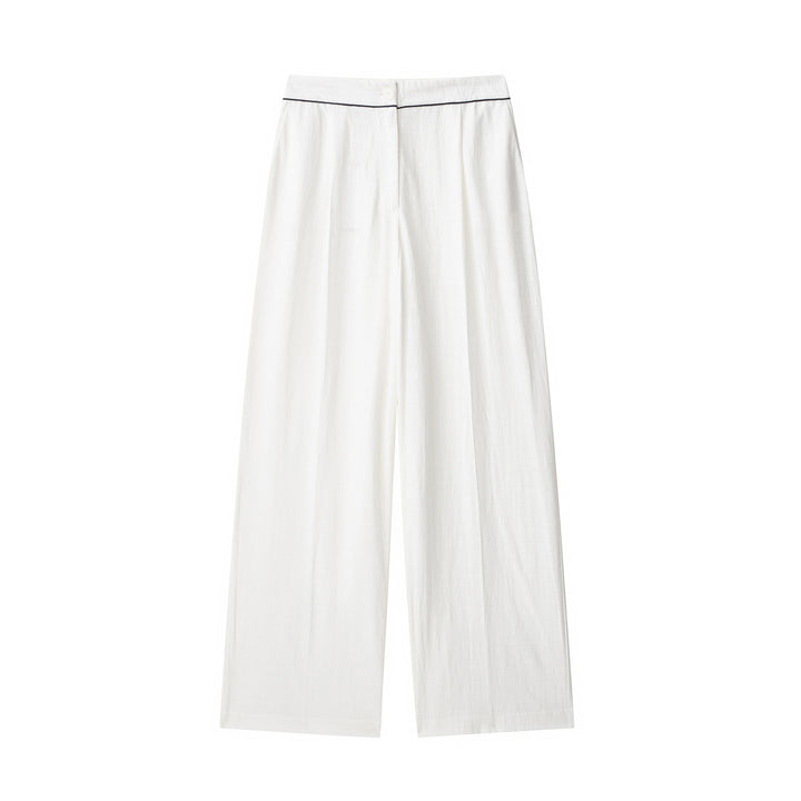 Damen Weite hochtaillierte Leinenmix‑Hose mit Cropped‑Bein und kontrastierender Bundpaspel Echo Archiv