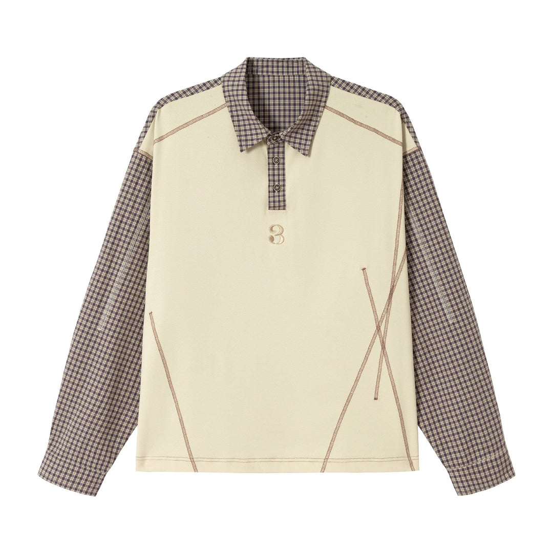Herren Longsleeve-Polohemd mit Karoärmeln und Kontrastpanel Echoarchiv