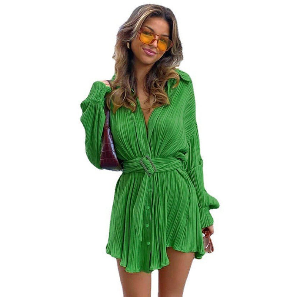 Damen nan plissiertes Hemdkleid mit Taillengürtel und verdeckter Knopfleiste Echo Archiv