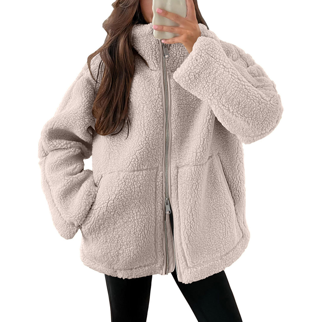 Damen nan oversized Teddyfleece Jacke mit Stehkragen und durchgehendem Reißverschluss Echo Archiv