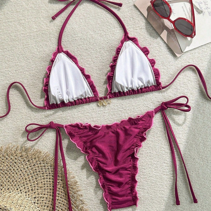 Damen Triangel-Bikini mit Rüschendesign und verstellbaren Trägern Echo Archiv