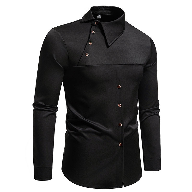 Herren Langarmhemd mit innovativem Kragen und asymmetrischem Design Echoarchiv