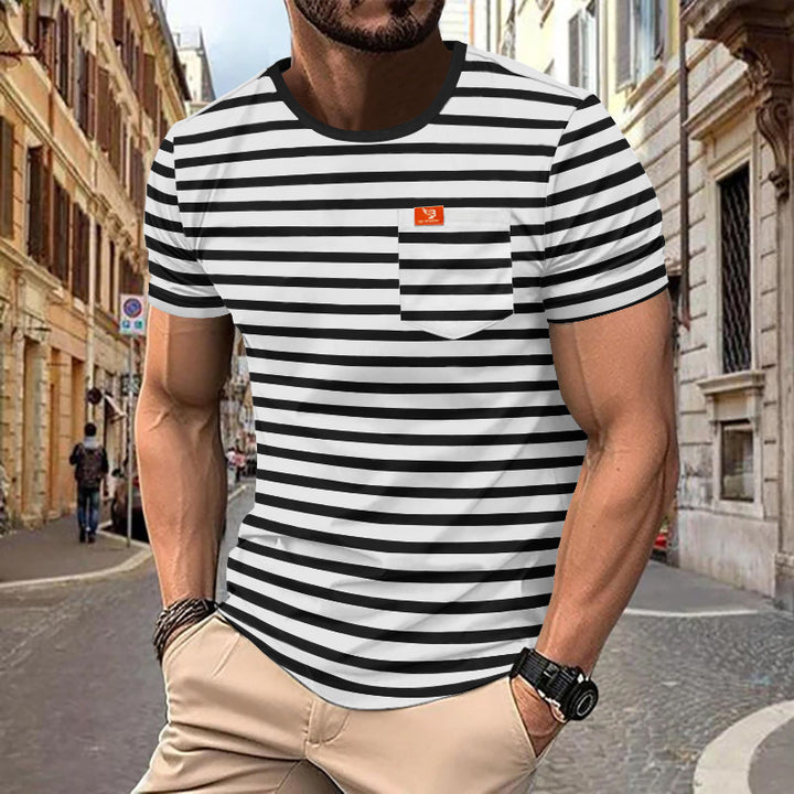 Herren nan maritim inspiriertes Streifen-T-Shirt mit Brusttasche und Slub-Jersey Echo Archiv