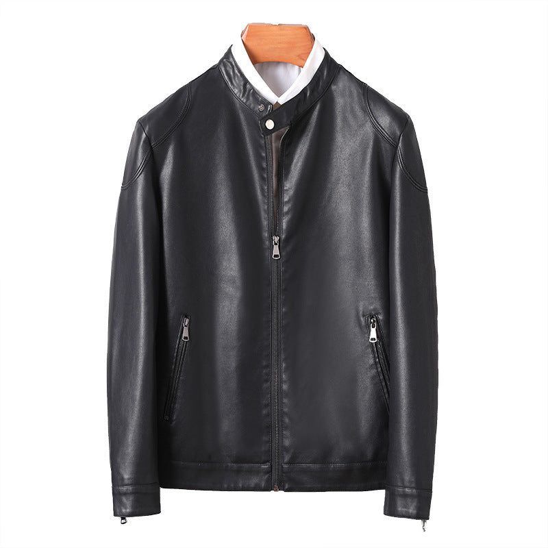 Herren Minimalistisches Kunstleder-Blouson mit Stehkragen und seitlichen Reißverschlusstaschen Echoarchiv