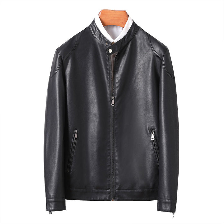 Herren Minimalistisches Kunstleder-Blouson mit Stehkragen und seitlichen Reißverschlusstaschen Echoarchiv